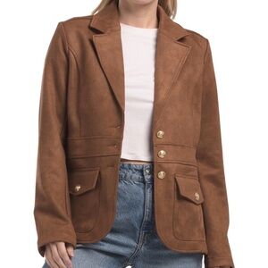 Brown Faux Suede Jacket with Gold Buttons